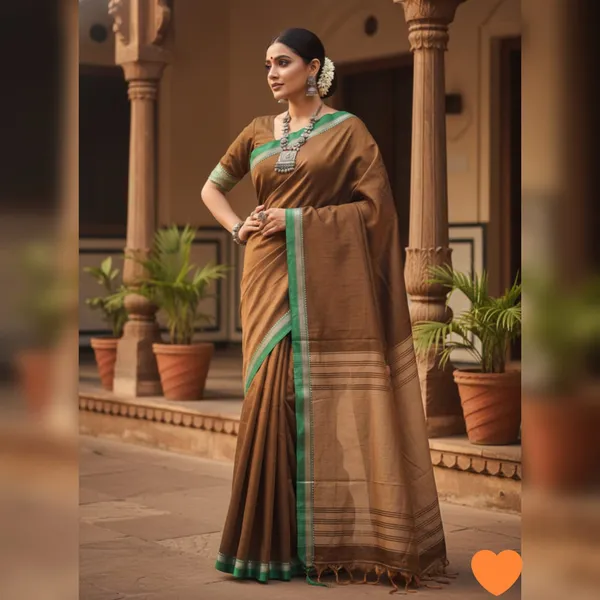 Amber_Brown_Gouthami_Narayanpet_CottonMasarasaised__Saee_With_Kalamkari_1_Meter_Matching_Blouse_Free_For_Women