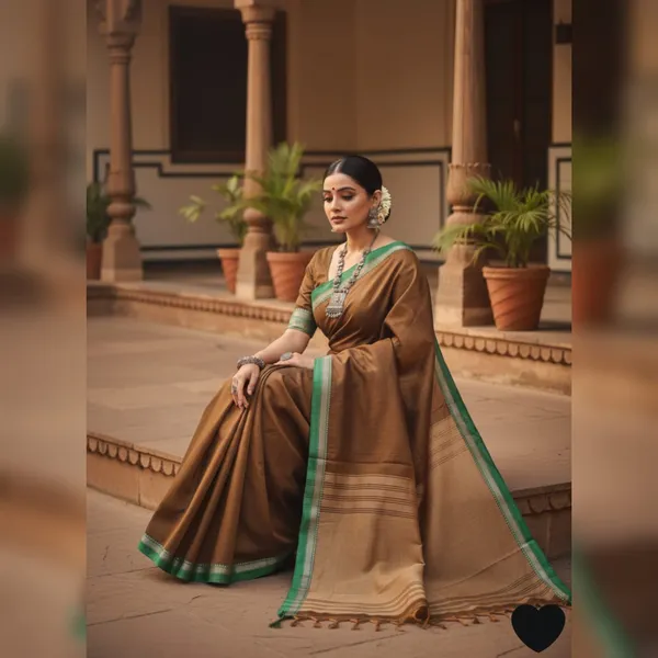 Amber_Brown_Gouthami_Narayanpet_CottonMasarasaised__Saee_With_Kalamkari_1_Meter_Matching_Blouse_Free_For_Women