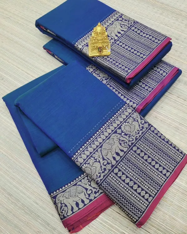 Peacock_Blue_Soundarya_Collection_And_Kalamkari_1_Meter_Matching_Blouse_Free_For_Women