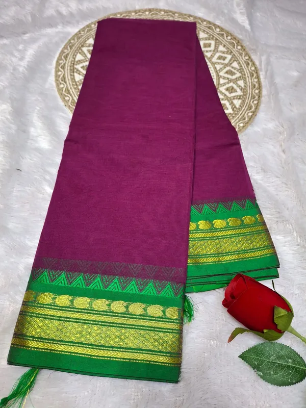 Magenta_Kajal_Collection_Pure_Cotton_Saree_And_Kalamkari_1_Meter_Matching_Blouse_Free_For_Women