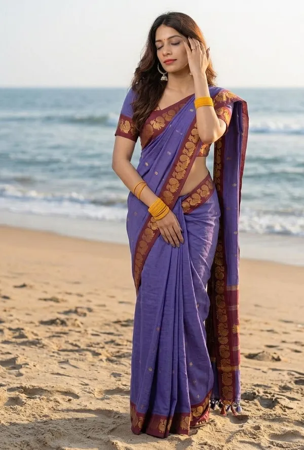 Levender_dark_with_maroon_border_pure_cotton_saree.