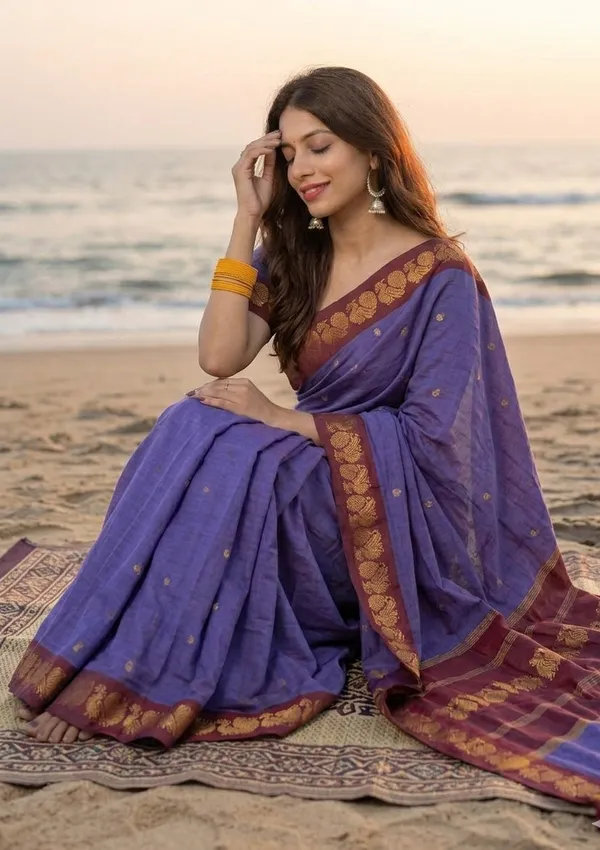 Levender_dark_with_maroon_border_pure_cotton_saree.