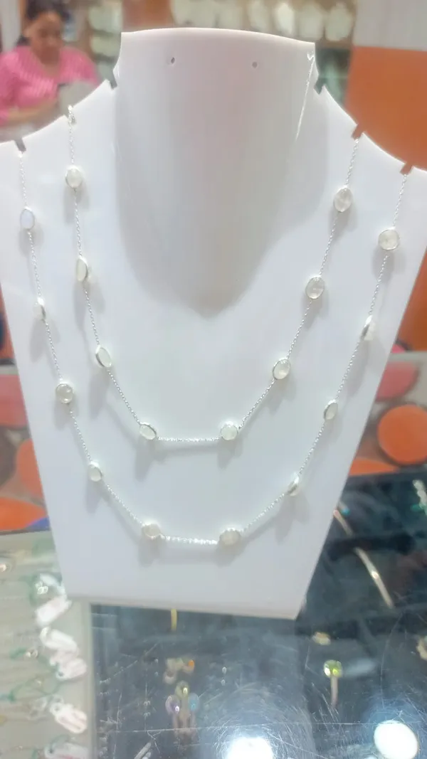 925_Silver_Jewellery_White_Moonstone_Silver_Chain_Long_Necklace_Set_For_Women