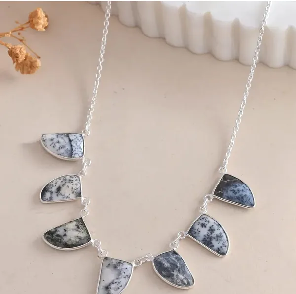 925_Silver_Jewellery_White_Dendrite_Silver_Chain_Statement_Necklace_For_Women