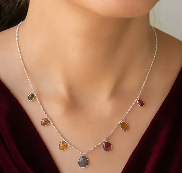 925_Silver_Jewellery_Multicolor_Teardrop_Gemstone_Statement_Necklace_For_Women
