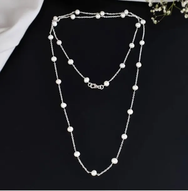 925_Silver_Jewellery_White_Pearl_Silver_Long_Chain_Necklace_For_Women