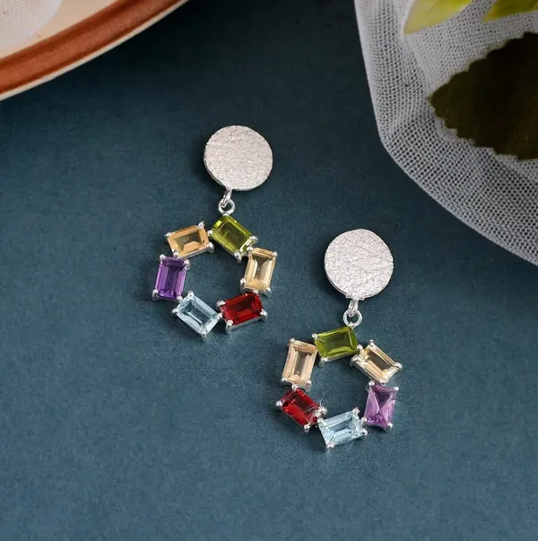 925_Silver_Jewellery_Multicolor_Gemstone_Silver_Drop_Earrings_For_Women