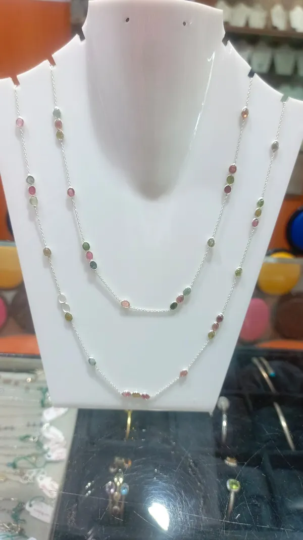 925_Silver_Jewellery_Multicolor_Tourmaline_Silver_Long_Chain_Necklace_Set_For_Women