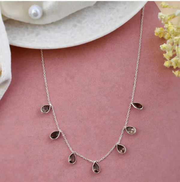 925_Silver_Jewellery_Brown_Smoky_Quartz_Teardrop_Stone_Necklace_For_Women