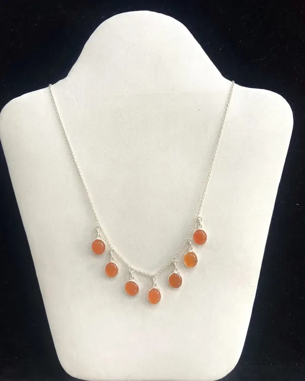 925_Silver_Jewellery_Orange_Carnelian_Silver_Chain_Seven_Pendant_Necklace_For_Women