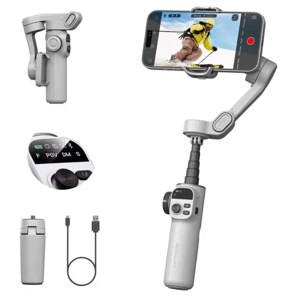 White_Smartphone_Gimbal_Stabilizer_With_Led_Fill_Light