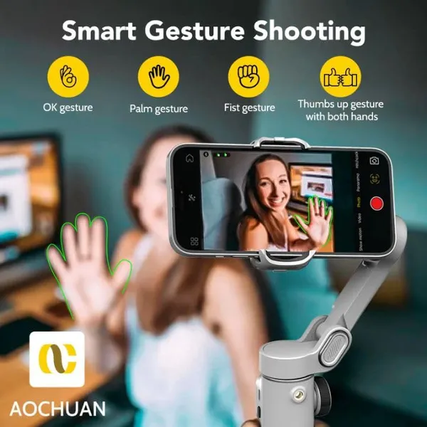 White_Smartphone_Gimbal_Stabilizer_With_Led_Fill_Light