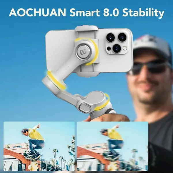 White_Smartphone_Gimbal_Stabilizer_With_Led_Fill_Light
