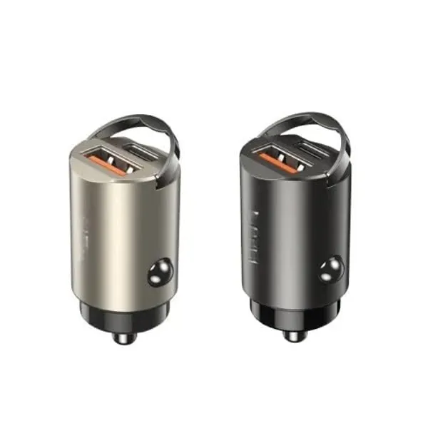 Gold_And_Grey_Car_Charger_With_Dual_Usb_C_And_Usb_A_Ports