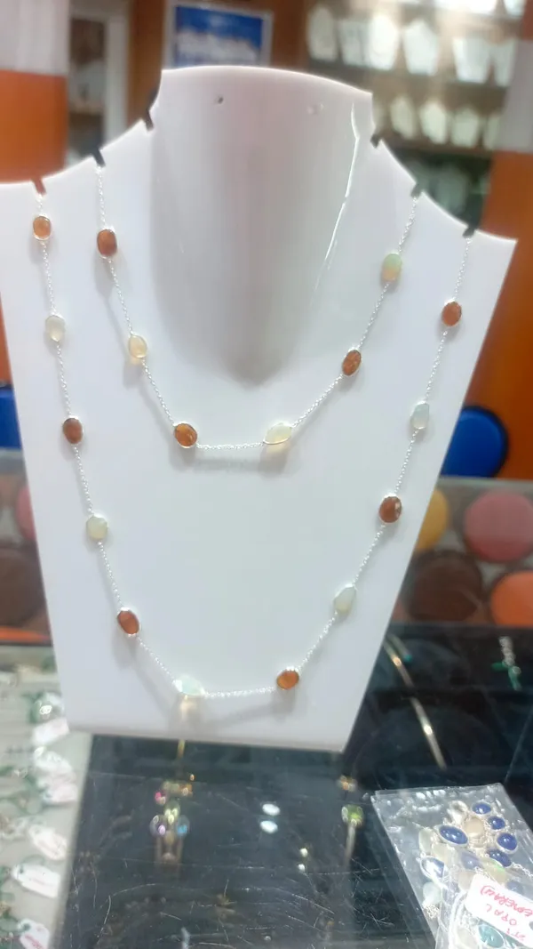 925_Silver_Jewellery_White_Opal_Kyanite_Silver_Long_Chain_Necklace_Set_For_Women