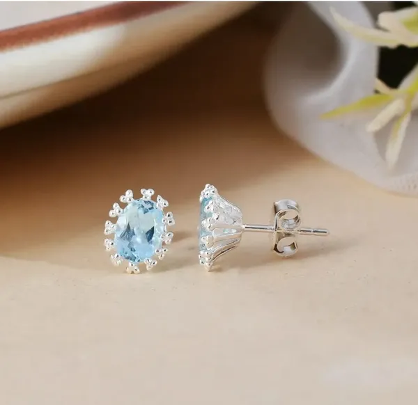 925_Silver_Jewellery_Blue_Gemstone_Silver_Halo_Oval_Stud_Earrings_For_Women