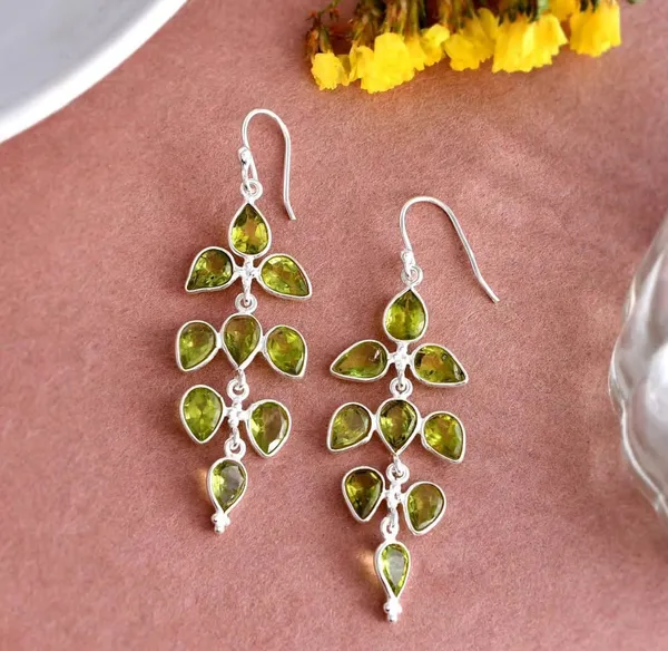 925_Silver_Jewellery_Green_Peridot_Silver_Chandelier_Earrings_For_Women