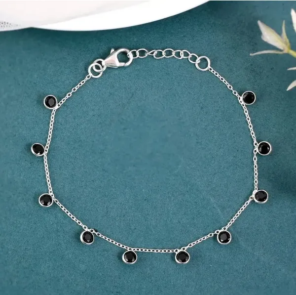 925_Silver_Jewellery_Black_Onyx_Silver_Chain_Charm_Bracelet_For_Women