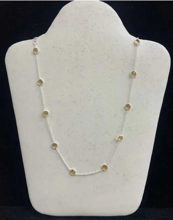 925_Silver_Jewellery_Yellow_Citrine_Stone_Station_Chain_Necklace_For_Women