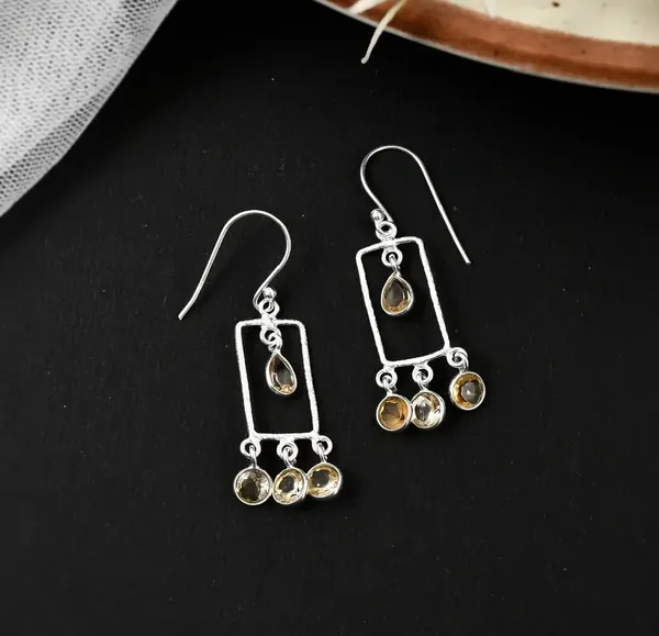 925_Silver_Jewellery_Yellow_Citrine_Geometric_Frame_Earrings_For_Women