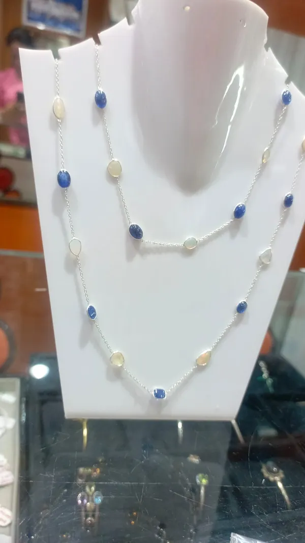 925_Silver_Jewellery_Blue_Sapphire_Opal_Stone_Long_Chain_Necklace_For_Women
