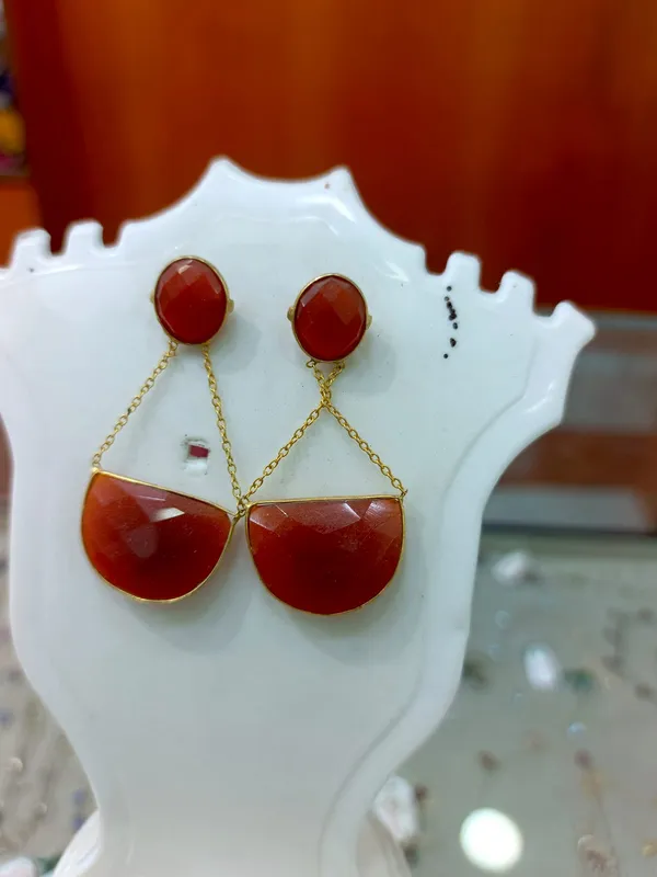 925_Silver_Jewellery_Red_Onyx_Gold_Plated_Geometric_Drop_Earrings_For_Women