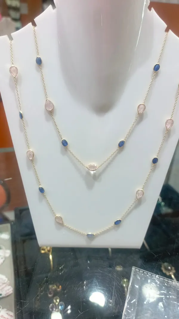 925_Silver_Jewellery_Blue_Kyanite_Morganite_Gemstone_Long_Chain_Necklace_For_Women