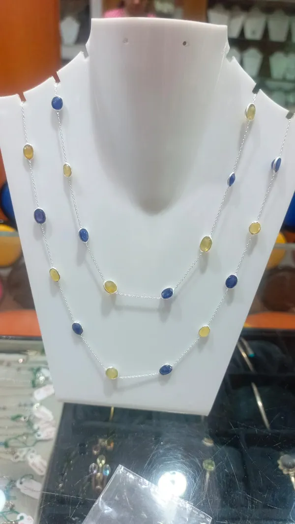 925_Silver_Jewellery_Blue_Yellow_Sapphire_Long_Chain_Necklace_Set_For_Women