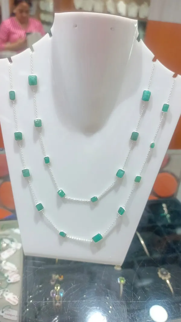925_Silver_Jewellery_Green_Emerald_Silver_Long_Chain_Necklace_For_Women