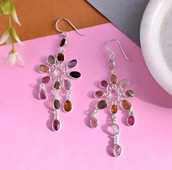 925_Silver_Jewellery_Multicolor_Tourmaline_Sterling_Silver_Chandelier_Earrings_For_Women