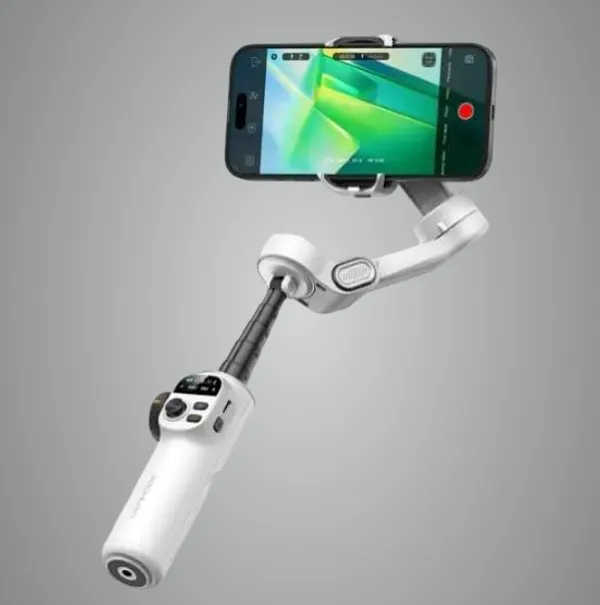White_Smartphone_Gimbal_Stabilizer_With_Led_Fill_Light