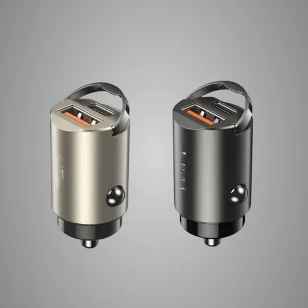 Gold_And_Grey_Car_Charger_With_Dual_Usb_C_And_Usb_A_Ports