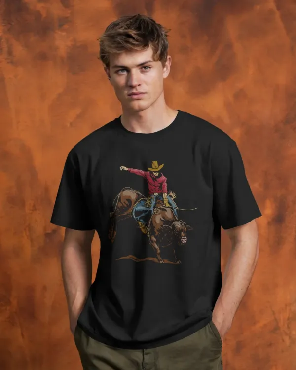 Black_Cotton_Rough_&_Reckless_Cowboy_Bull_Ride_Tee