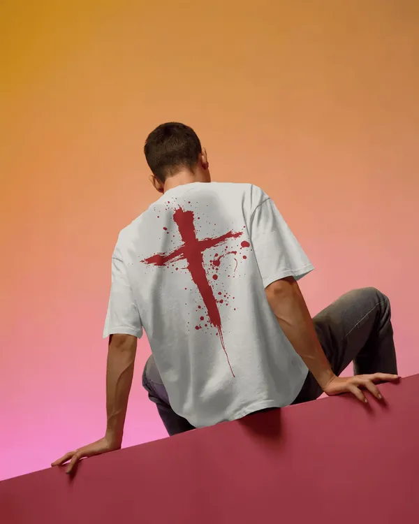 White_Cotton_Bloodstroke_Cross_Oversized_T-Shirt_|_Street_Creed