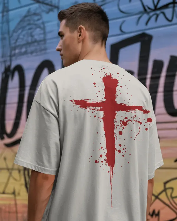 White_Cotton_Bloodstroke_Cross_Oversized_T-Shirt_|_Street_Creed