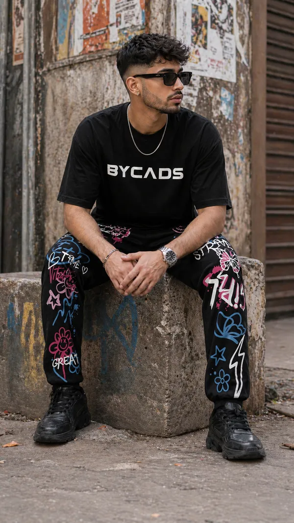 BYCADS_Graffiti_Street_Art_Black_Joggers_–_Color_Splash_Graphic_Lower_Pants