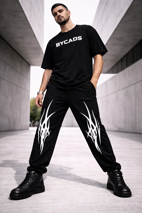 BYCADS_Tribal_Flame_Spike_Black_Joggers_–_Bold_Streetwear_Graphic_Lower