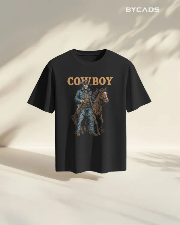 Black_Cotton_Cowboy_With_Horse_Oversized_Unisex_T-Shirt_|_Western_Partner_Graphic