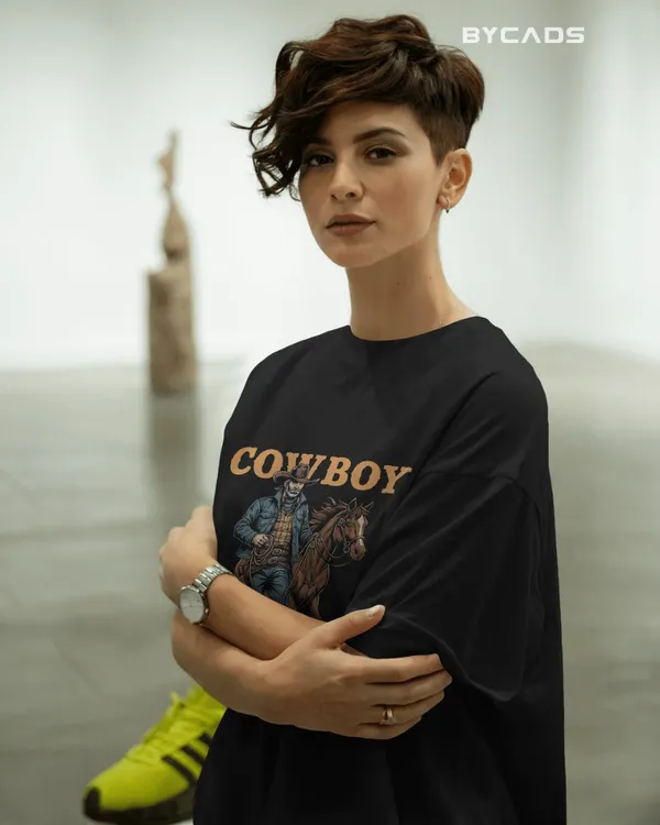 Black_Cotton_Cowboy_With_Horse_Oversized_Unisex_T-Shirt_|_Western_Partner_Graphic