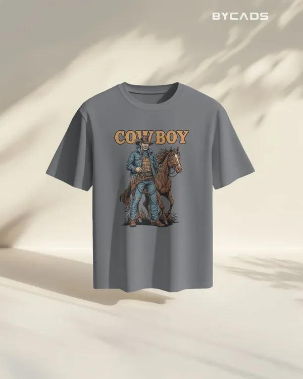 Grey_Cotton_Cowboy_With_Horse_Oversized_Unisex_T-Shirt_|_Western_Partner_Graphic