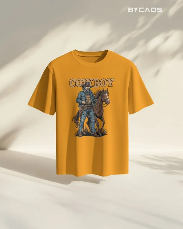 Yellow_Cotton_Cowboy_With_Horse_Oversized_Unisex_T-Shirt_|_Western_Partner_Graphic