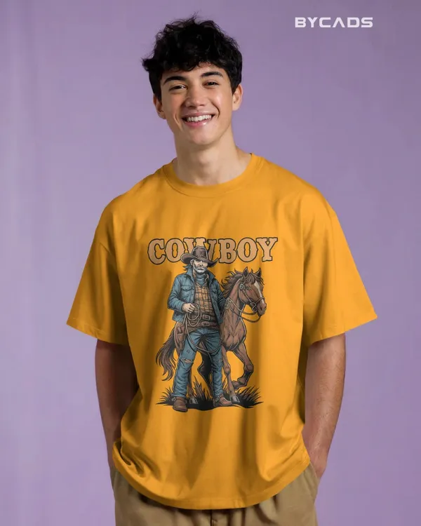 Yellow_Cotton_Cowboy_With_Horse_Oversized_Unisex_T-Shirt_|_Western_Partner_Graphic