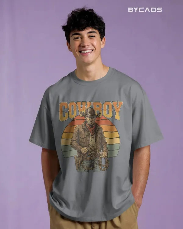 Grey_Cotton_Retro_Cowboy_Oversized_Unisex_T-Shirt_|_Vintage_Western_Style