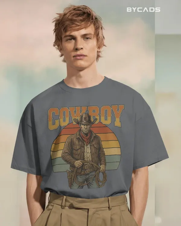 Grey_Cotton_Retro_Cowboy_Oversized_Unisex_T-Shirt_|_Vintage_Western_Style