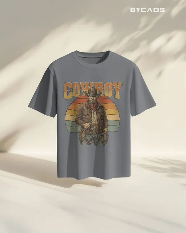Grey_Cotton_Retro_Cowboy_Oversized_Unisex_T-Shirt_|_Vintage_Western_Style