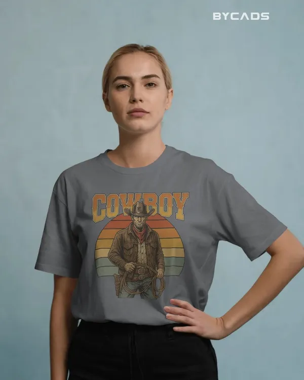 Grey_Cotton_Retro_Cowboy_Oversized_Unisex_T-Shirt_|_Vintage_Western_Style