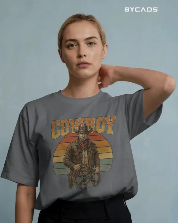 Grey_Cotton_Retro_Cowboy_Oversized_Unisex_T-Shirt_|_Vintage_Western_Style