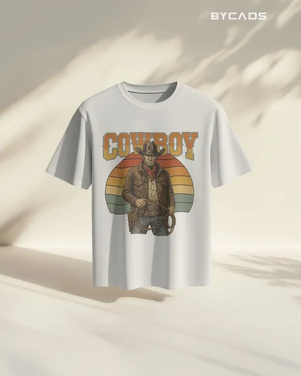 White_Cotton_Retro_Cowboy_Oversized_Unisex_T-Shirt_|_Vintage_Western_Style
