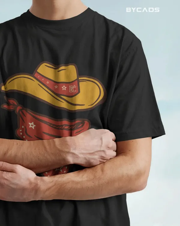 Black_Cotton_Minimal_Cowboy_Oversized_Unisex_T-Shirt_|_Western_Hat_And_Bandana