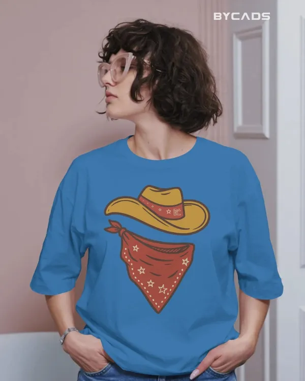 Blue_Cotton_Minimal_Cowboy_Oversized_Unisex_T-Shirt_|_Western_Hat_And_Bandana